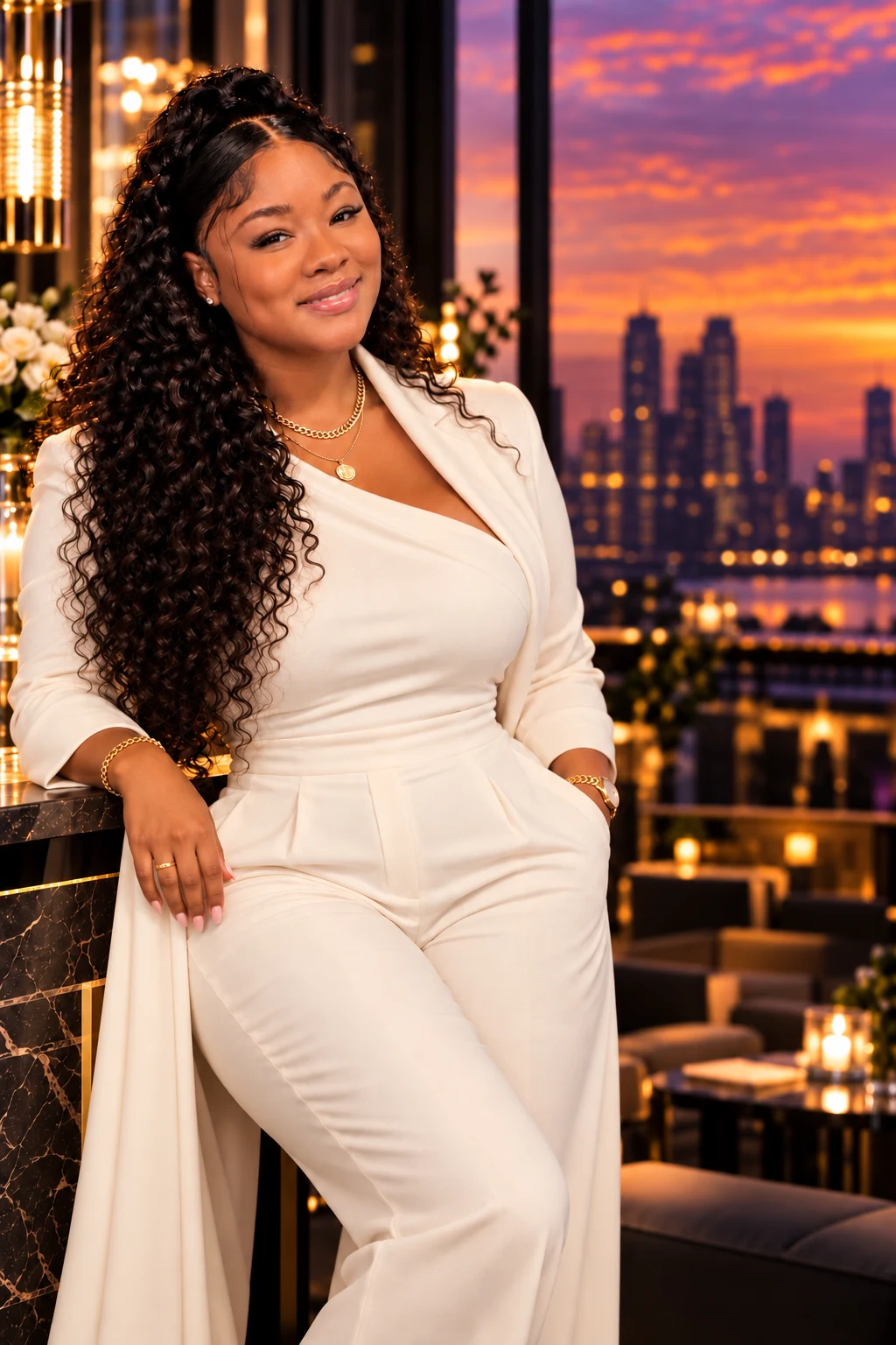 Nichellee Marsh in a white outfit in an elegant warm interior